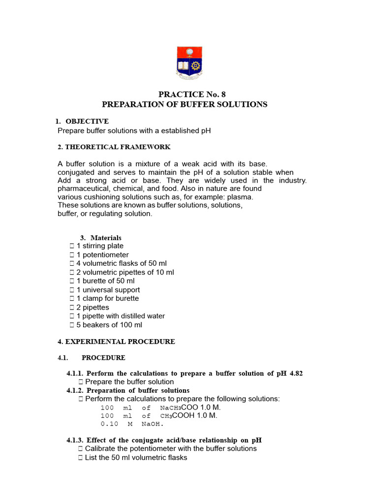 Practice 8. Buffer Solutions | PDF | Buffer Solution | Ph