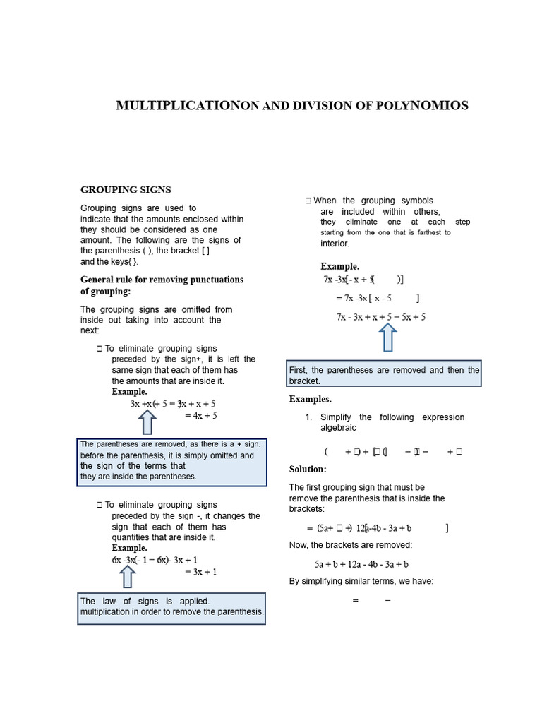 Polynomial Operations and Simplification | PDF | Division (Mathematics ...