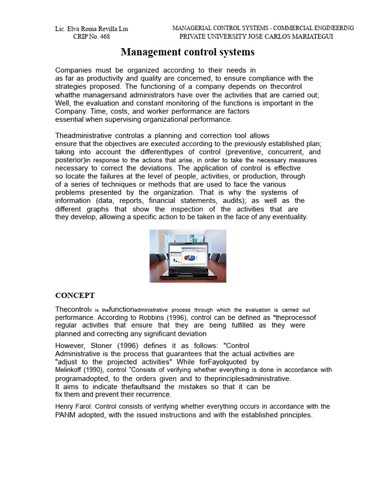 Managerial Control Systems Overview | PDF | Internal Control | Audit