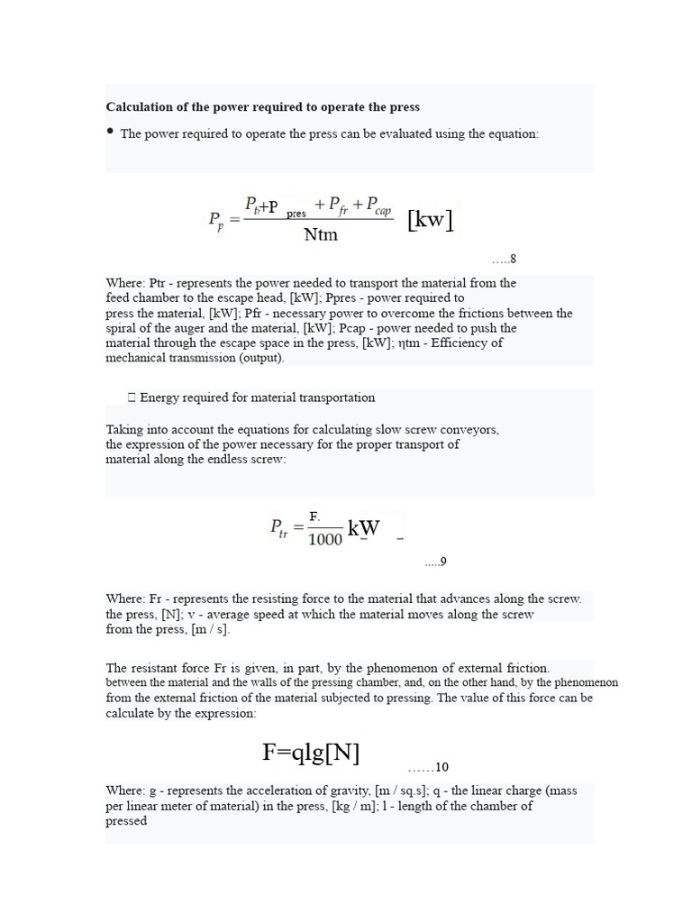 Calculation of The Power Required To Operate The Press | PDF | Force ...
