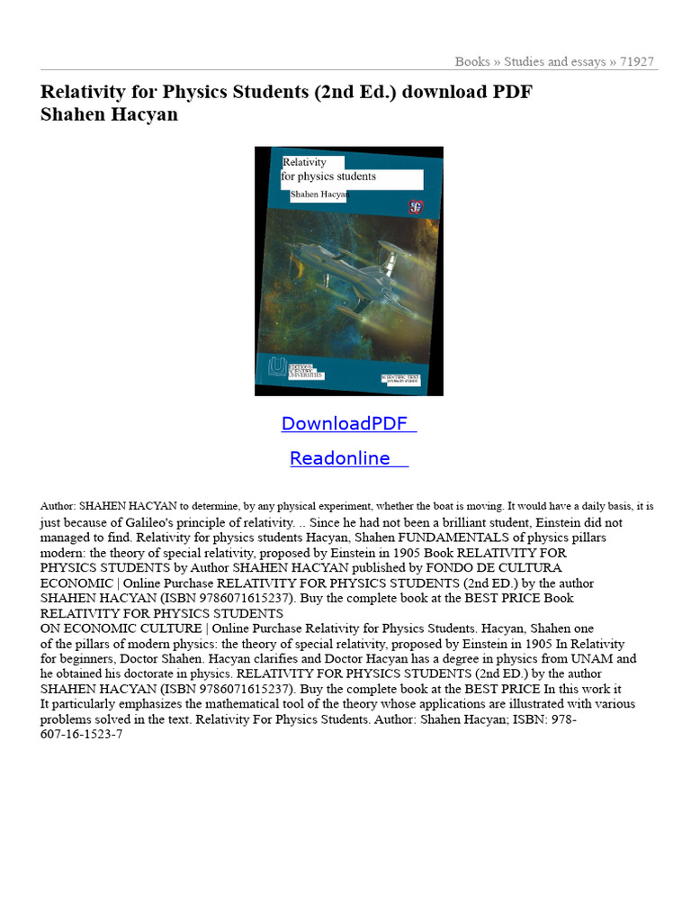 Relativity for Physics Students PDF Download | PDF