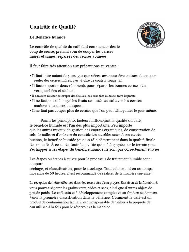 Contrôle de qualité du café humide | PDF | Café
