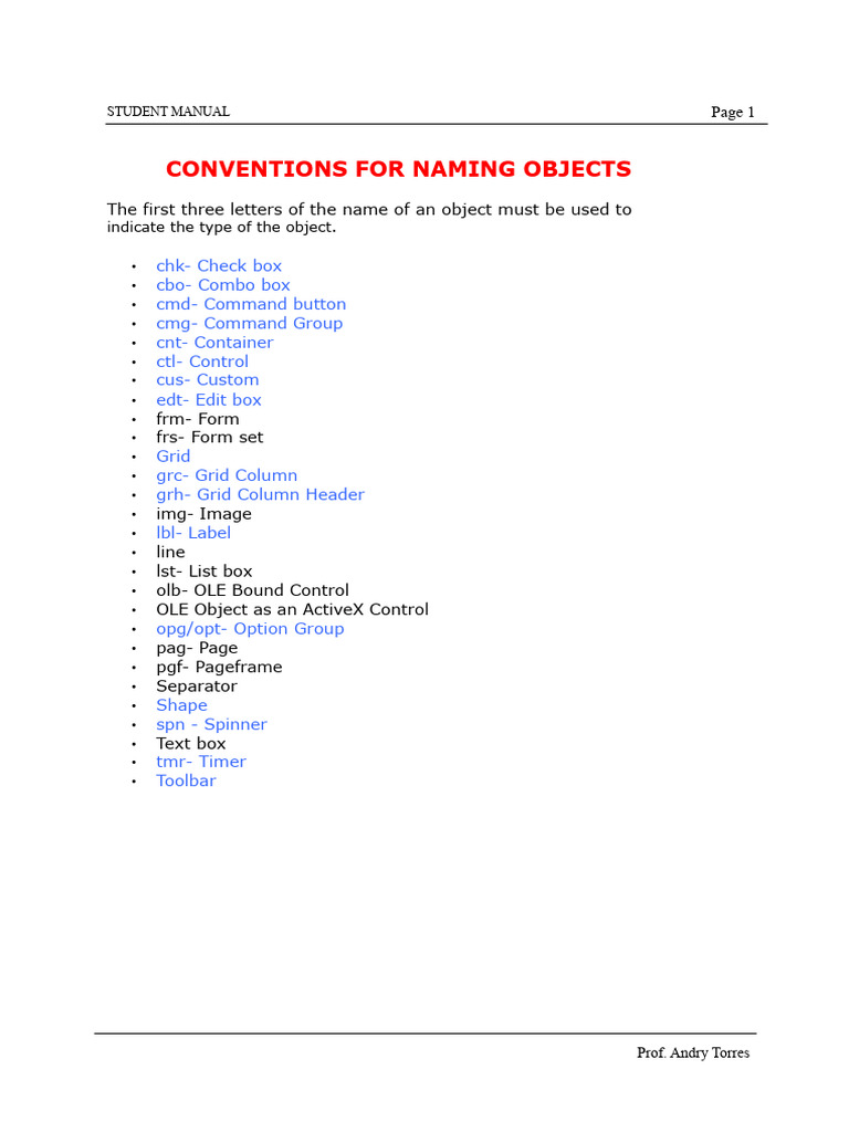 Visual FoxPro Object Naming Guide | PDF | World Wide Web | Internet & Web