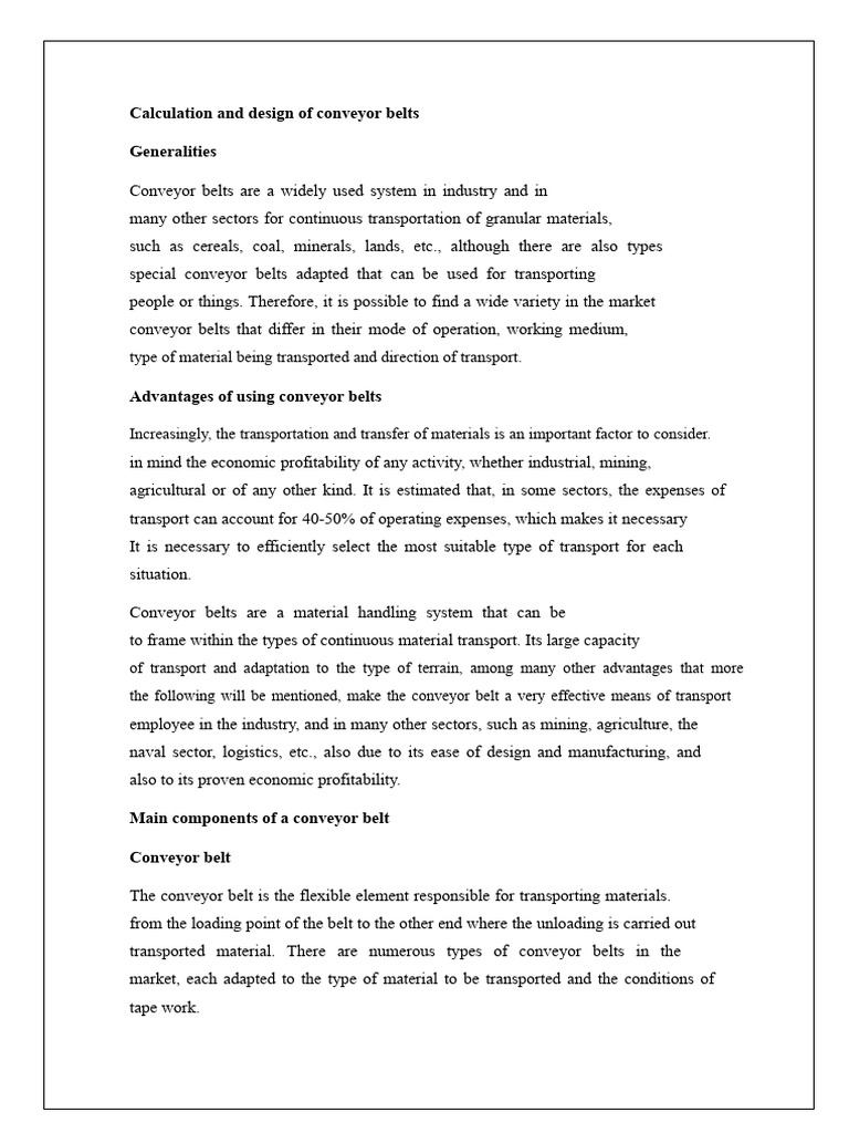 Calculation and Design of Conveyor Belts Observations | PDF | Belt ...