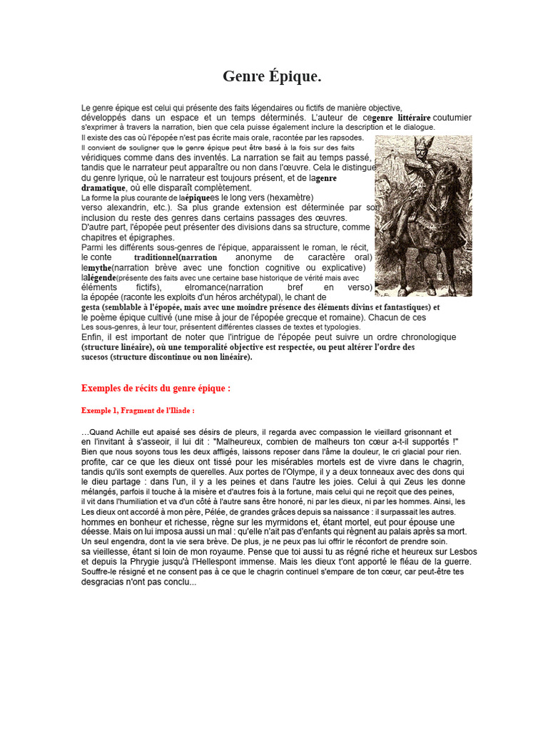 Genre Épique Et Genre Narratif | PDF | Poésie épique | Romans