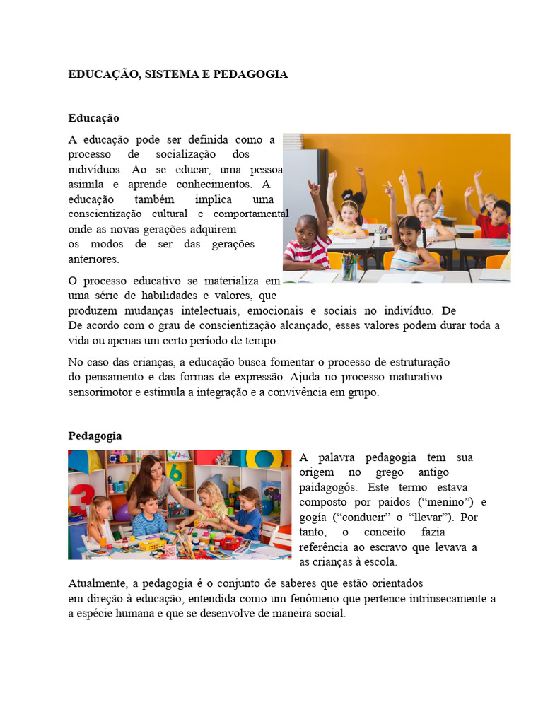 Educação e Sistemas: Conceitos Fundamentais | PDF | Pedagogia | Aprendizado