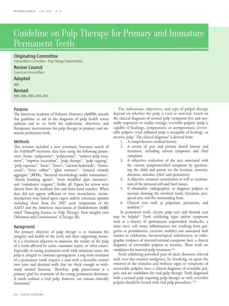 Guideline On Pulp Therapy For Primary - Immature Permanent Teeth - AAPD ...
