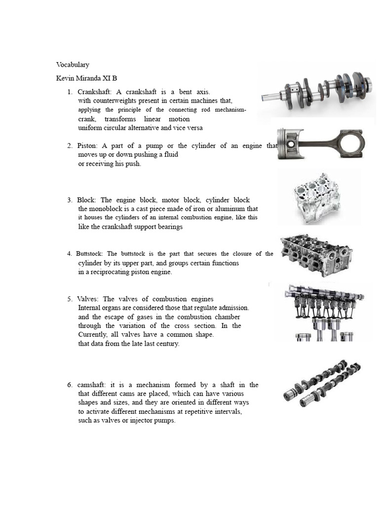 Engine Component Vocabulary Guide | PDF | Internal Combustion Engine ...