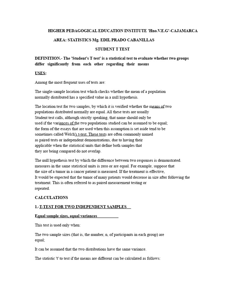 Understanding Student's T-Test Basics | PDF | Student's T Test | Variance