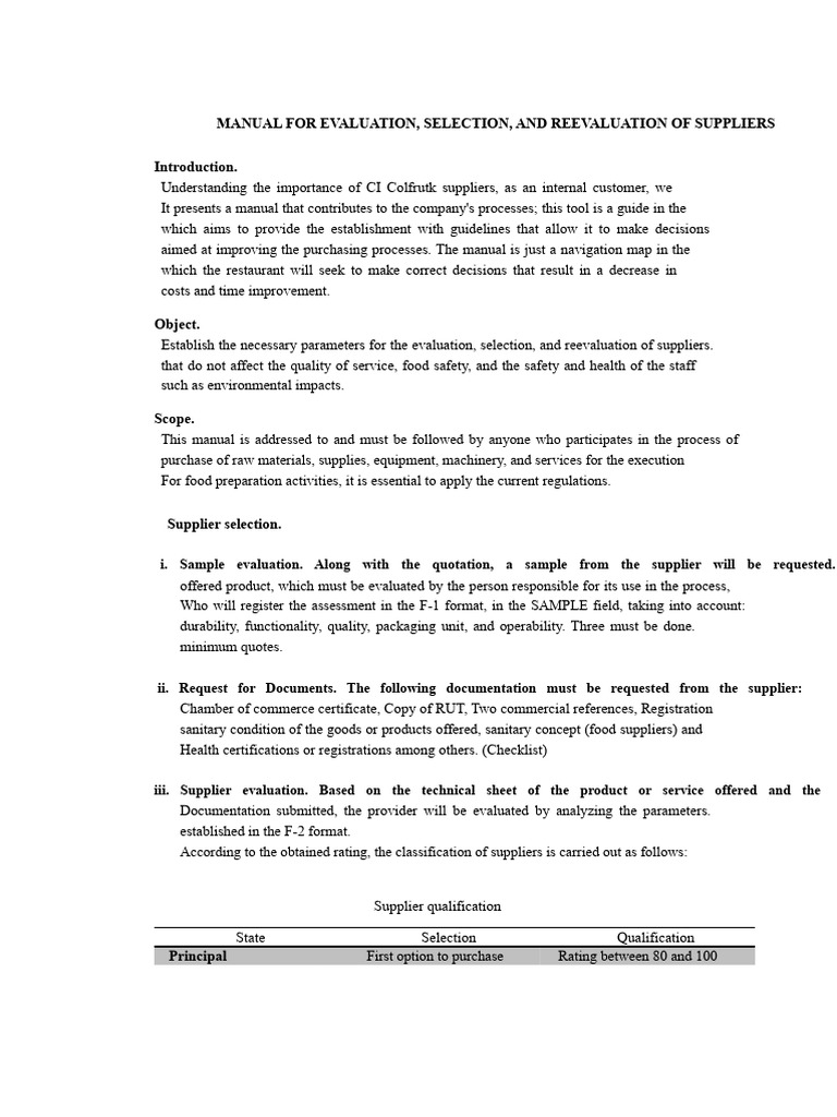 Supplier Evaluation and Selection Manual | PDF | Supply Chain | Evaluation