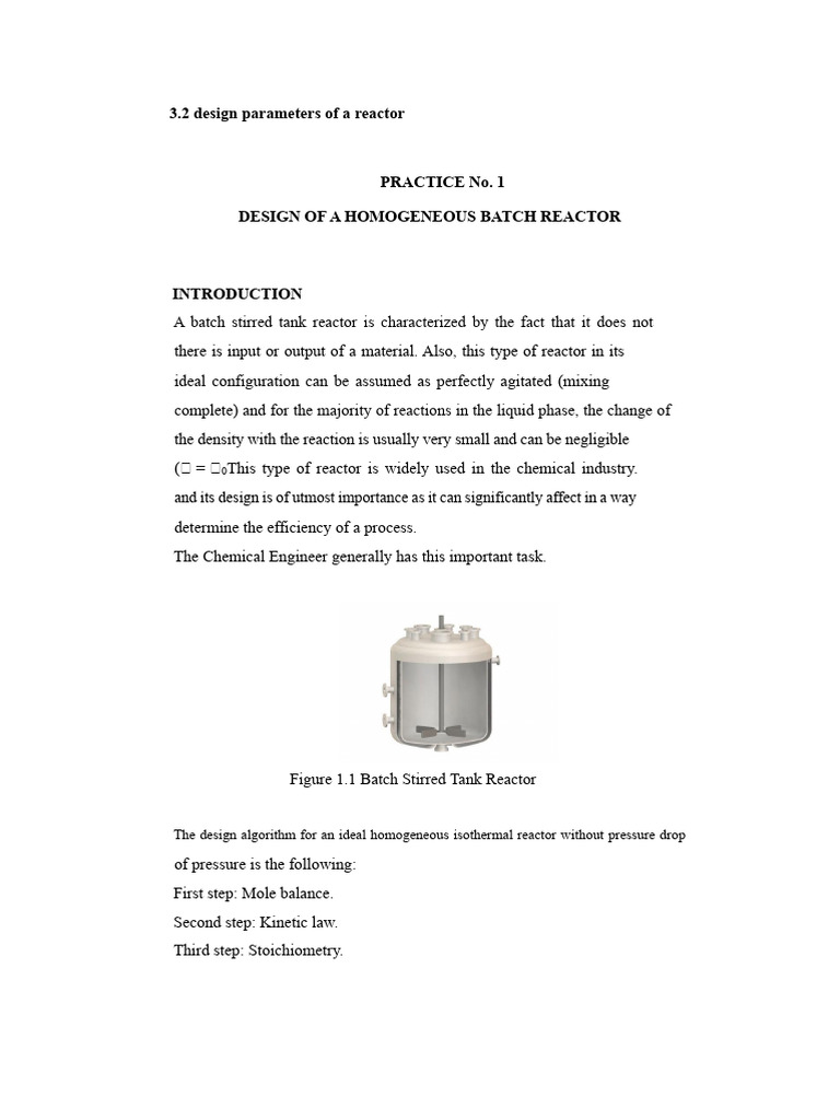 3.2 Design Parameters of A Reactor | PDF | Chemical Reactor | Chemical ...