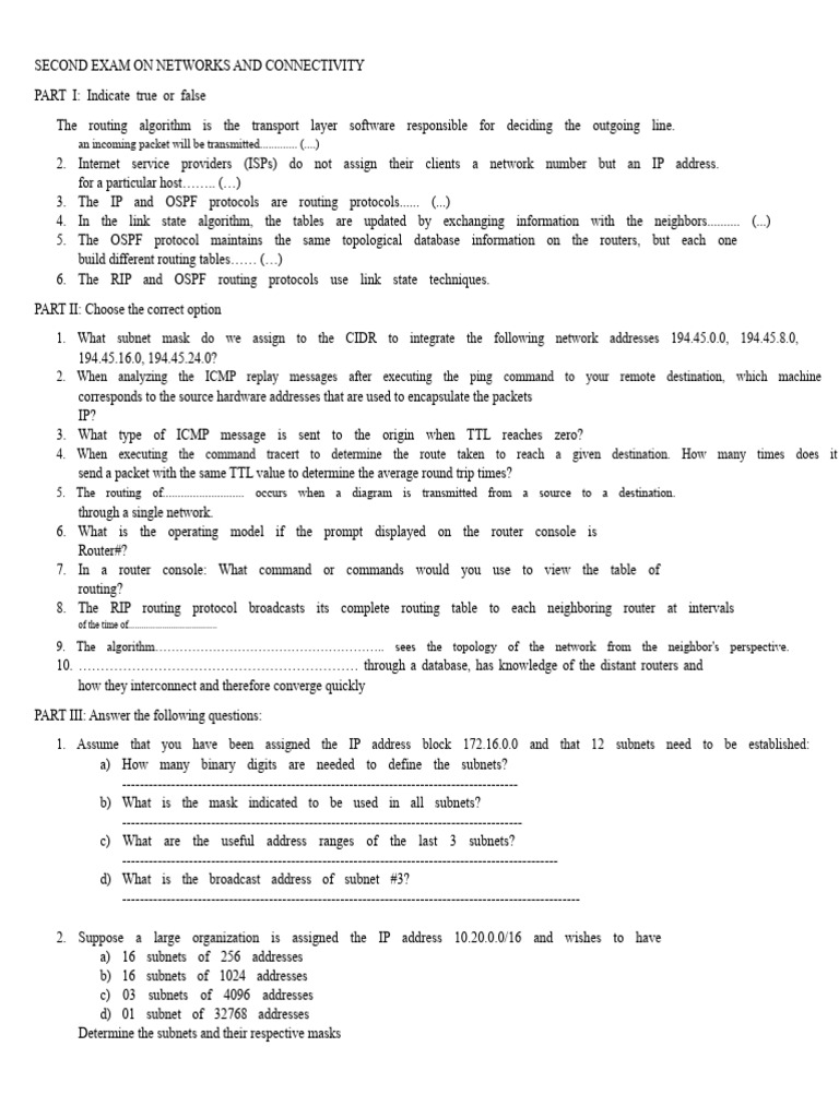 Networks and Connectivity Exam Guide | PDF | Internet Protocols | Routing