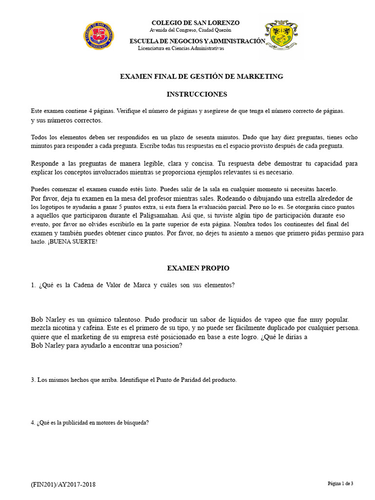 Examen de Gestión de Marketing 2023 | PDF