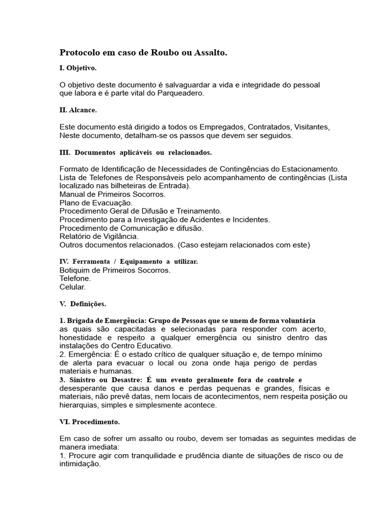Protocolo em Caso de Roubo Ou Assalto | PDF | Primeiros socorros