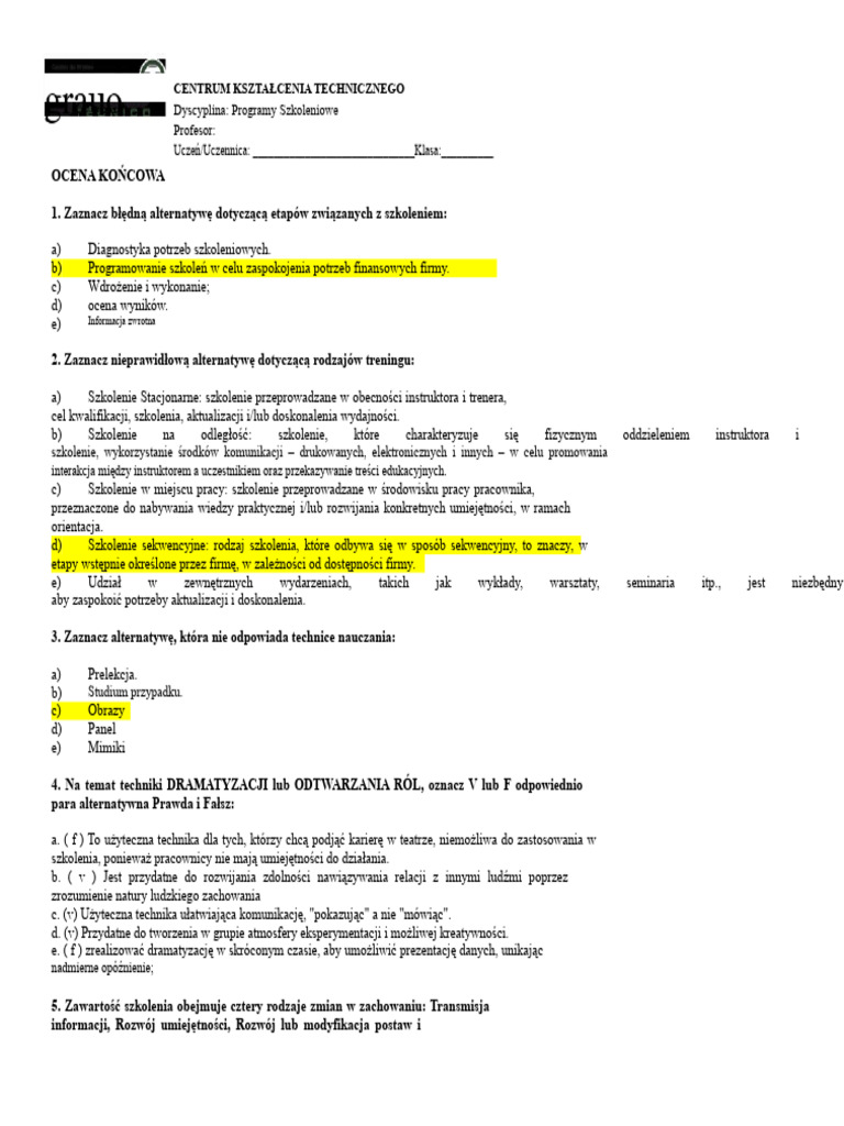 Standard Test Training Programs 1 | PDF