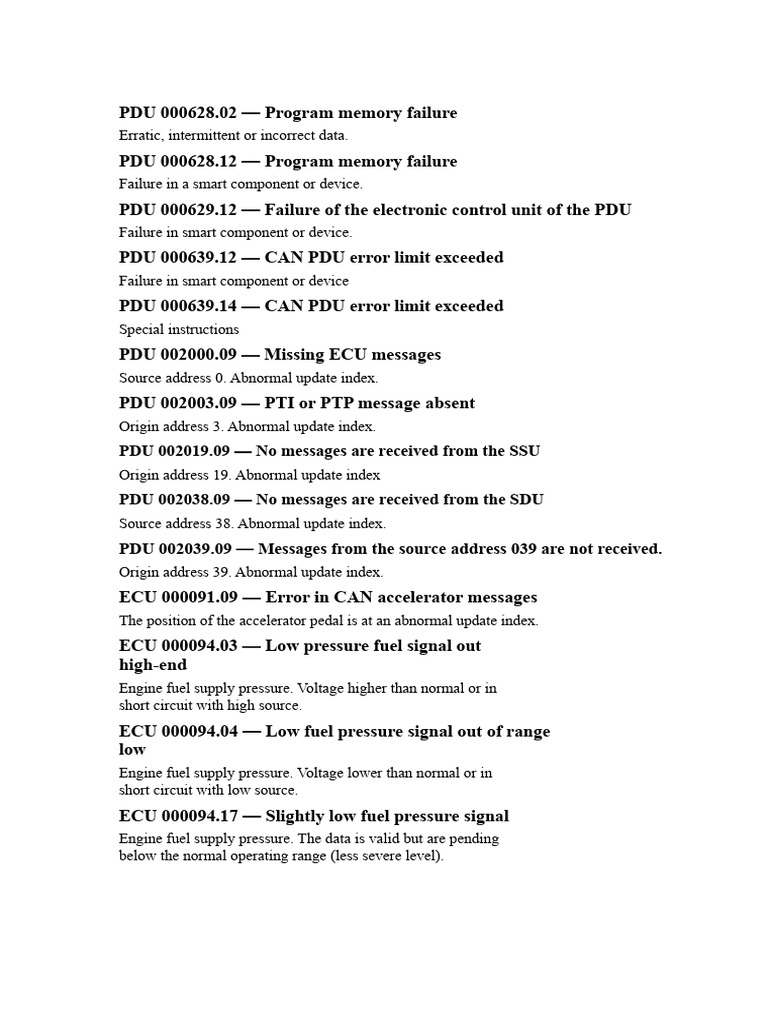 PDU and ECU Error Codes Overview | PDF | Power Supply | Turbocharger