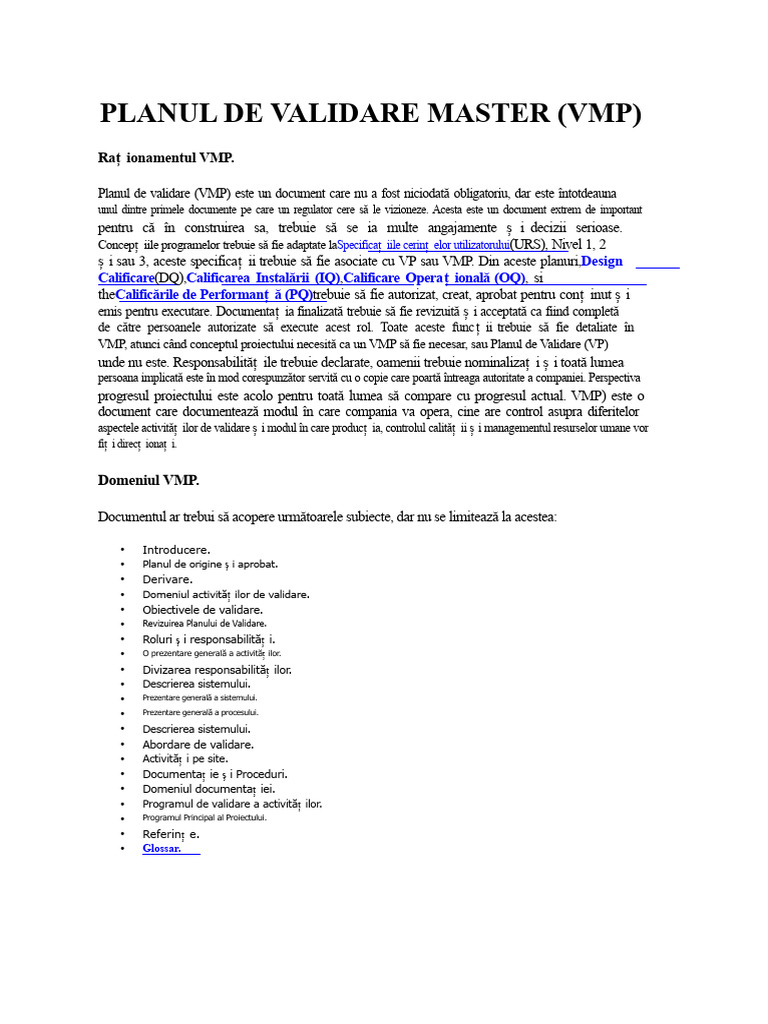 Planul de Validare Master | PDF