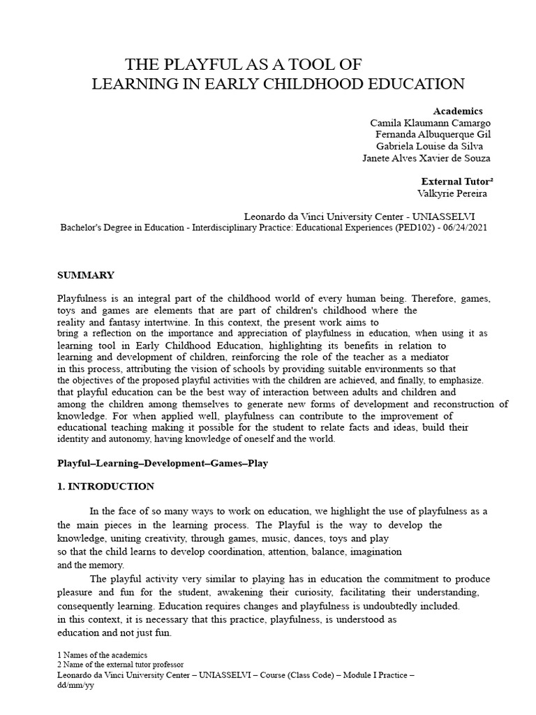 Playfulness in Early Childhood Education | PDF | Learning ...