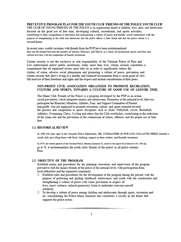 Club For Minors Program and Op | PDF | Police | Adolescence