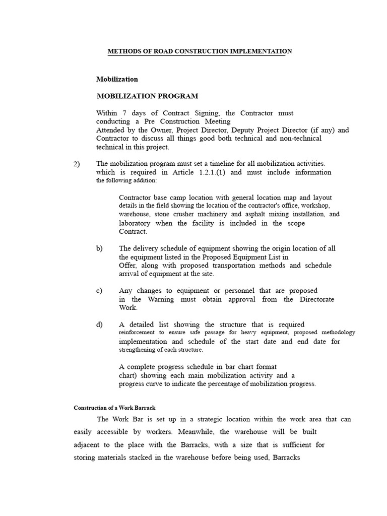 Road Construction Mobilization Guide | PDF | Concrete | Road