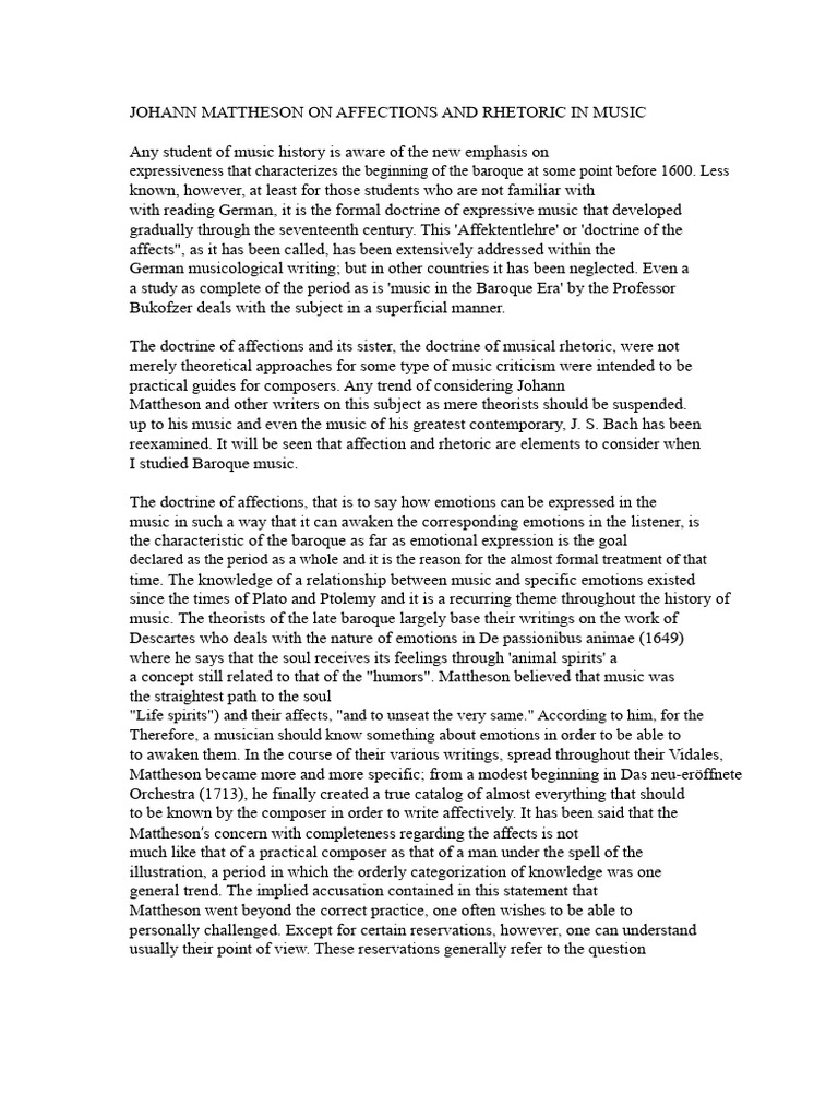Mattheson's Doctrine of Affections | PDF | Rhetoric | Metre (Poetry)
