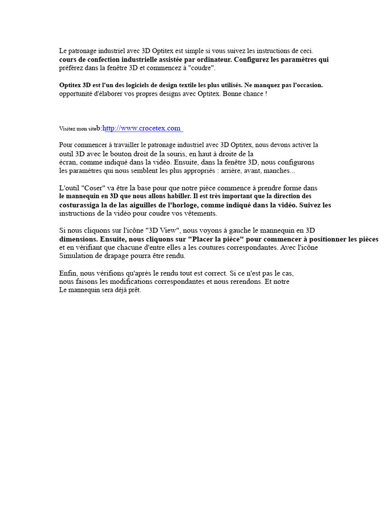 Guide pratique pour Optitex 3D | PDF