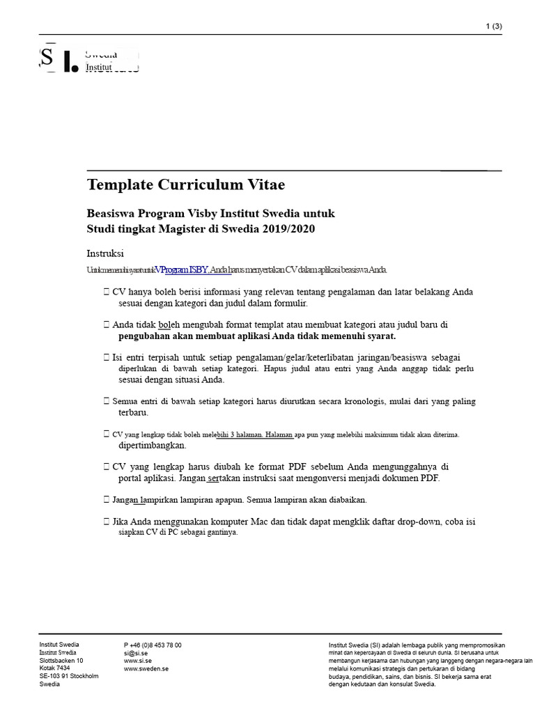 Template CV Program Visby 2019 2020 | PDF
