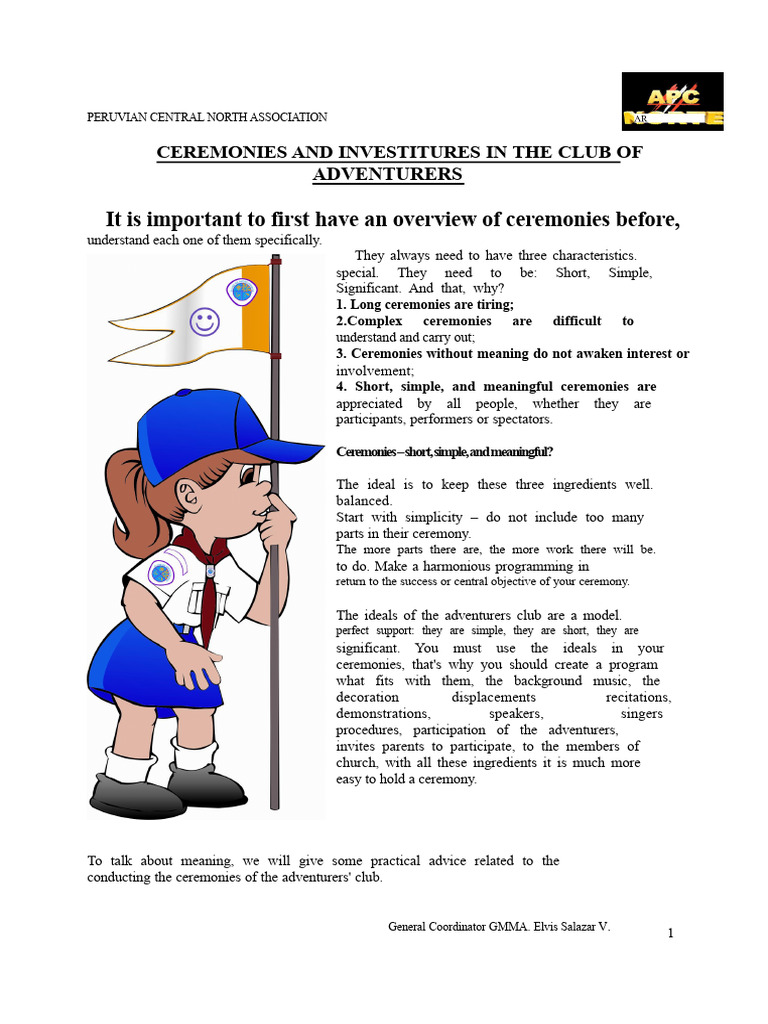 Adventurers Club Ceremony Guide | PDF | Blessing | Baptism
