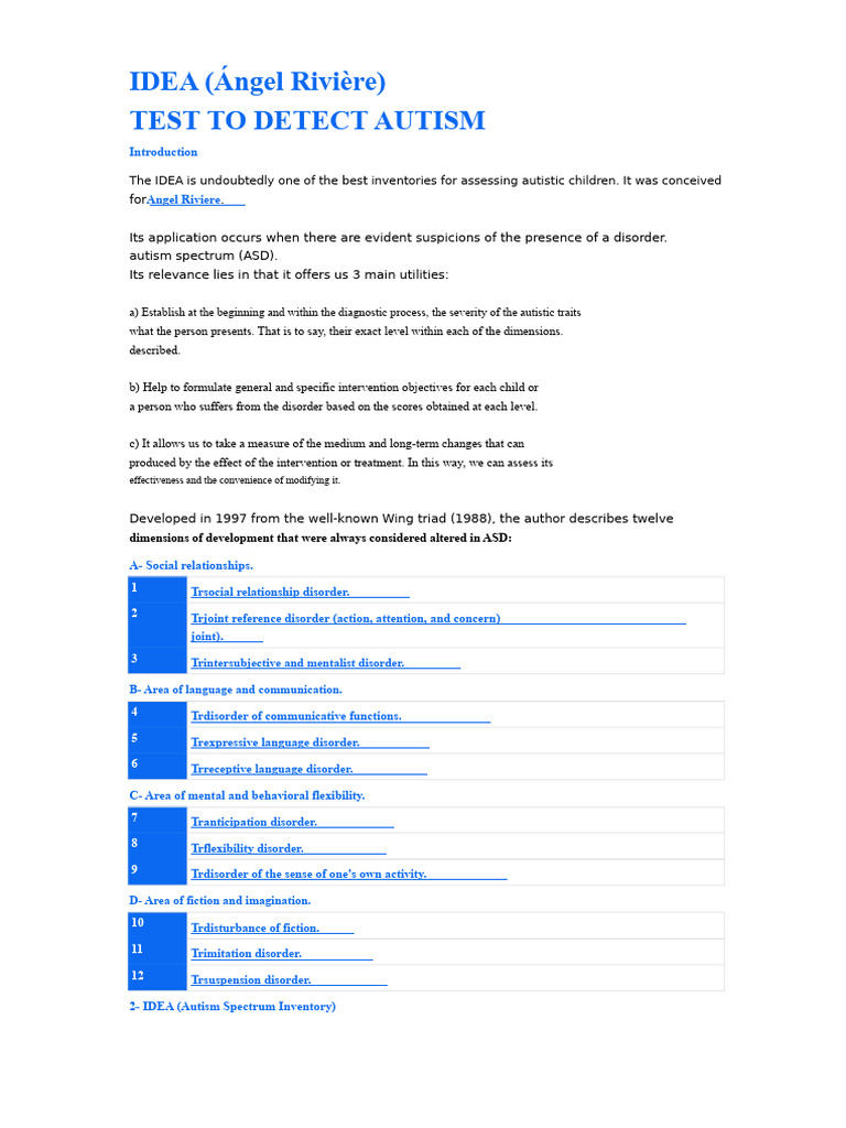 IDEA Autism Assessment Inventory | PDF | Autism | Asperger Syndrome