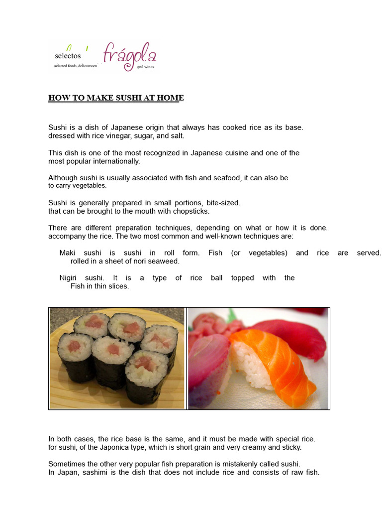 Homemade Sushi Preparation Guide | PDF | Sushi | Japanese Cuisine