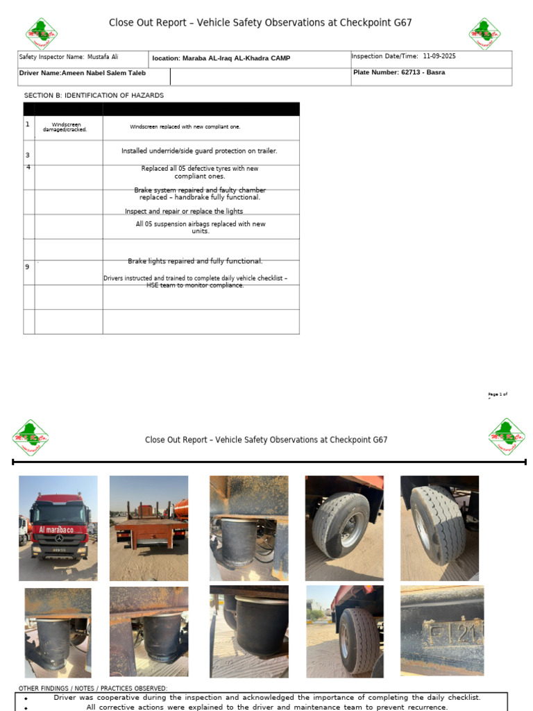 Vehicle Safety Close Out Report G67 | PDF | Land Transport | Automotive ...