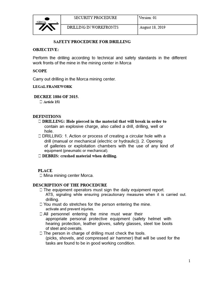 Drilling Safety Procedures for Morca Mine | PDF | Personal Protective ...