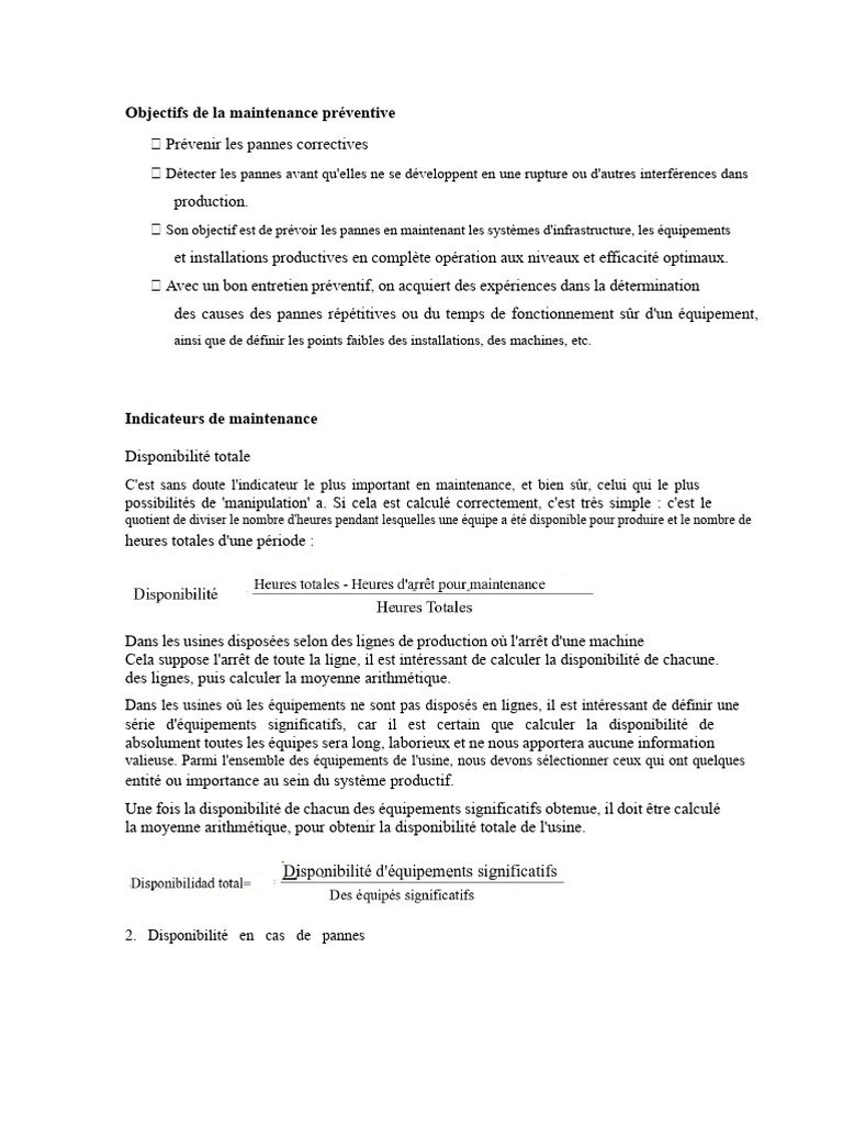 Objectifs et Indicateurs de Maintenance Préventive | PDF | Inventaire ...