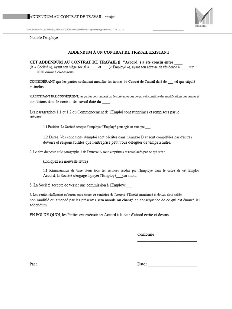 Addendum au Contrat de Travail CDD | PDF