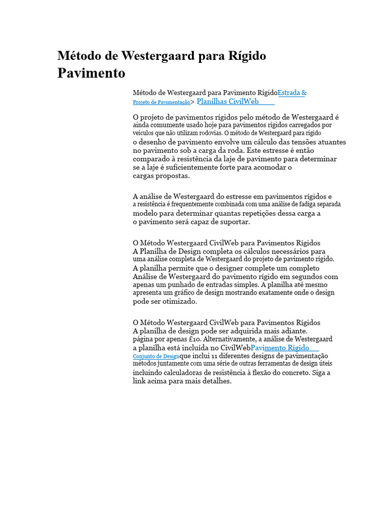 Método de Westergaard para Pavimentação Rígida | PDF | Estresse ...