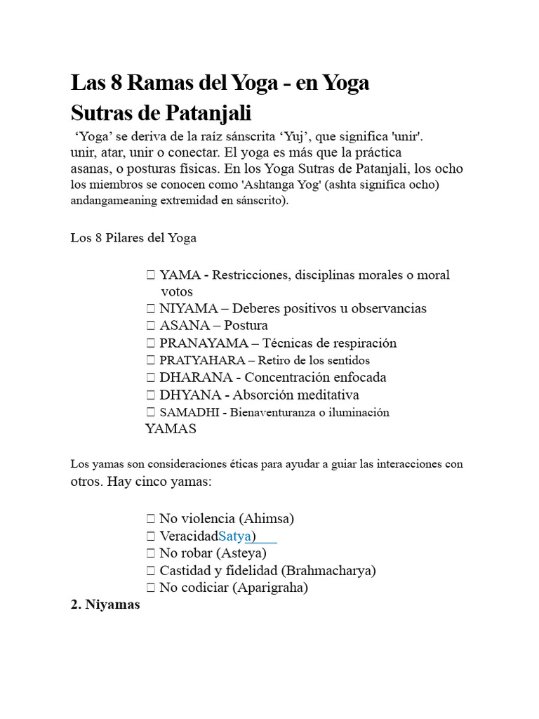 Las 8 Ramas del Yoga según Patanjali | PDF | Asana | Meditación