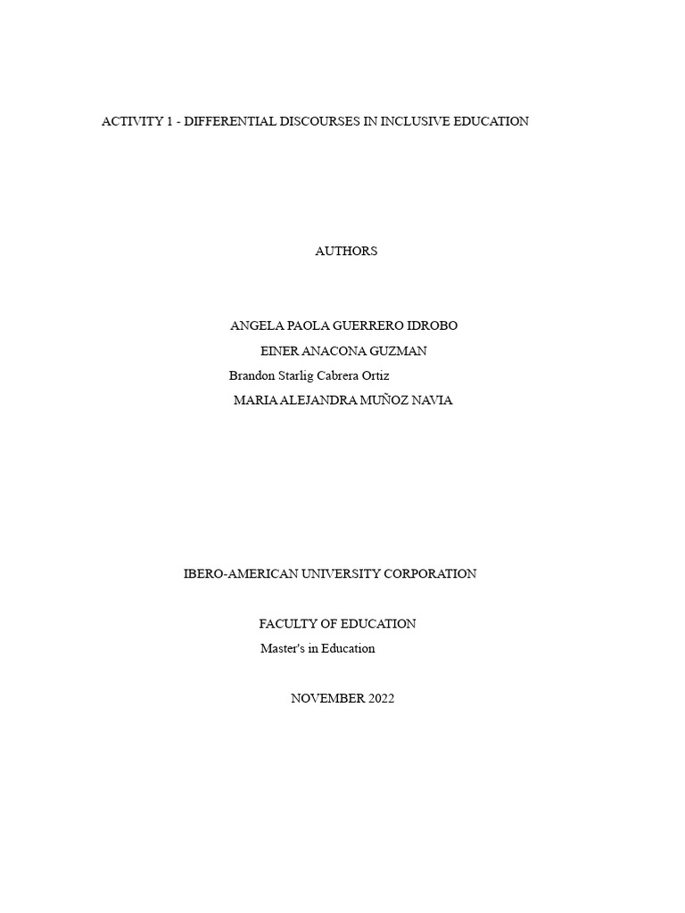 Activity 1 - Differential Discourses in Inclusive Education | PDF ...