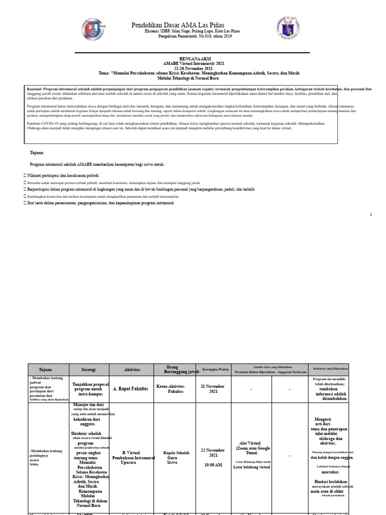 Rencana Aksi Intrams | PDF