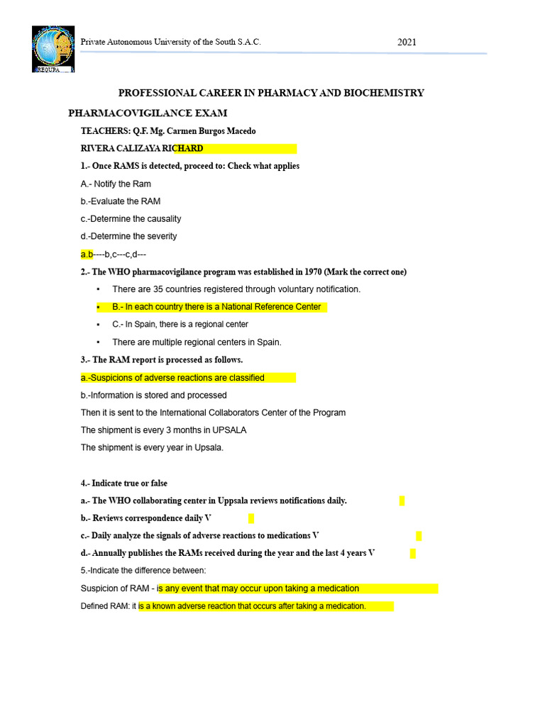 Pharmacovigilance Exam Guide for Pharmacy | PDF | Pharmacovigilance ...