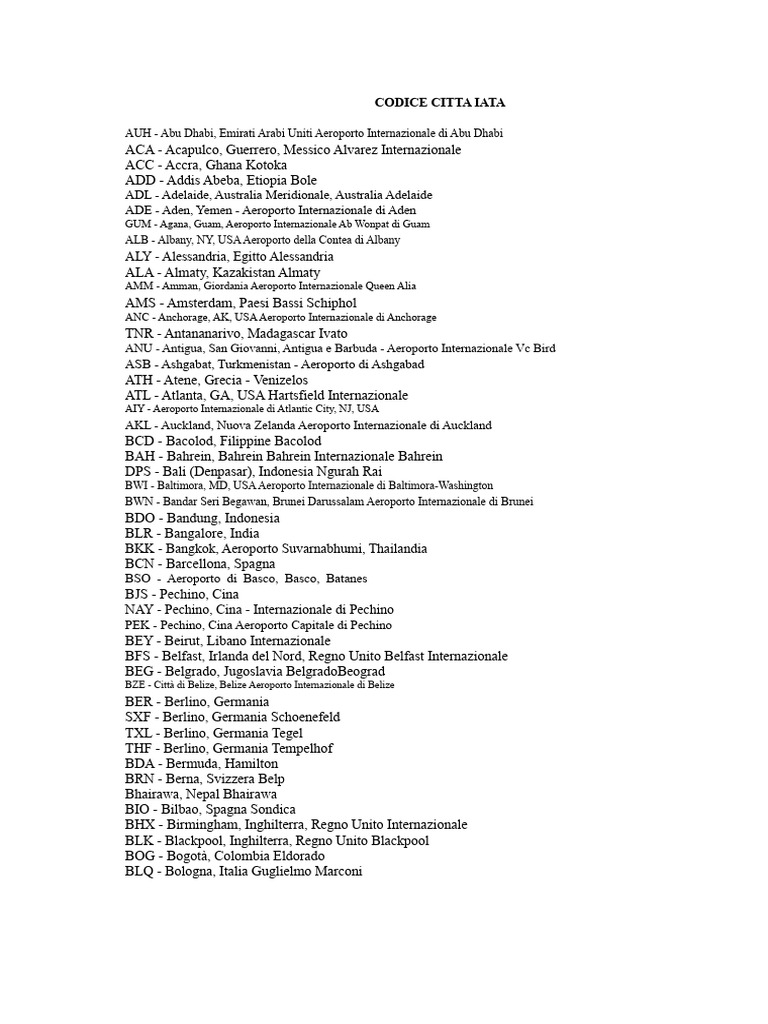Codice Città IATA | PDF