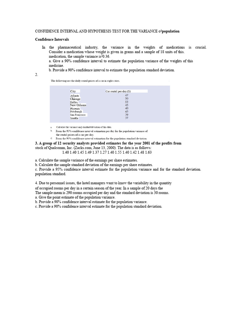 CONFIDENCE INTERVAL For Variance | PDF
