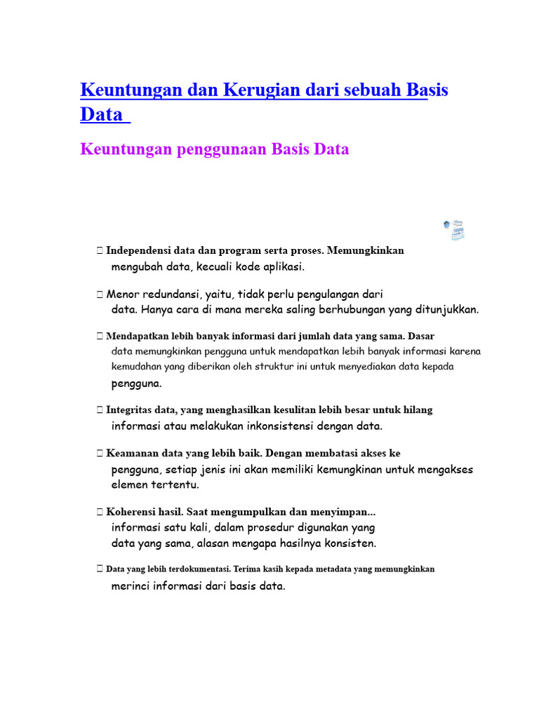 03 Keuntungan Dan Kerugian Basis Data Pdf