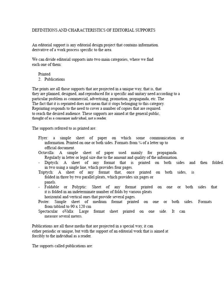 Definitions and Characteristics of Editorial Supports | PDF | Books ...