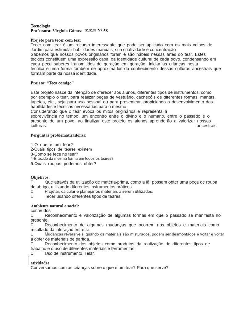 Projeto para Tecer Com Teares | PDF | Roupas | Criatividade