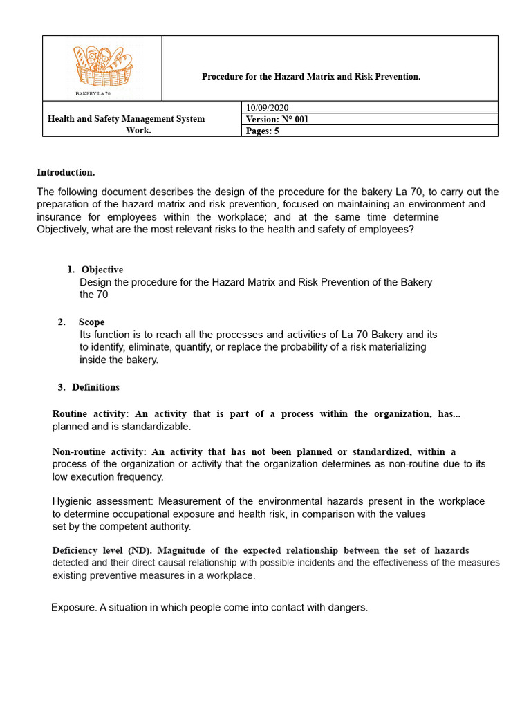 Hazard Matrix Procedure for Bakery Safety | PDF | Occupational Safety ...