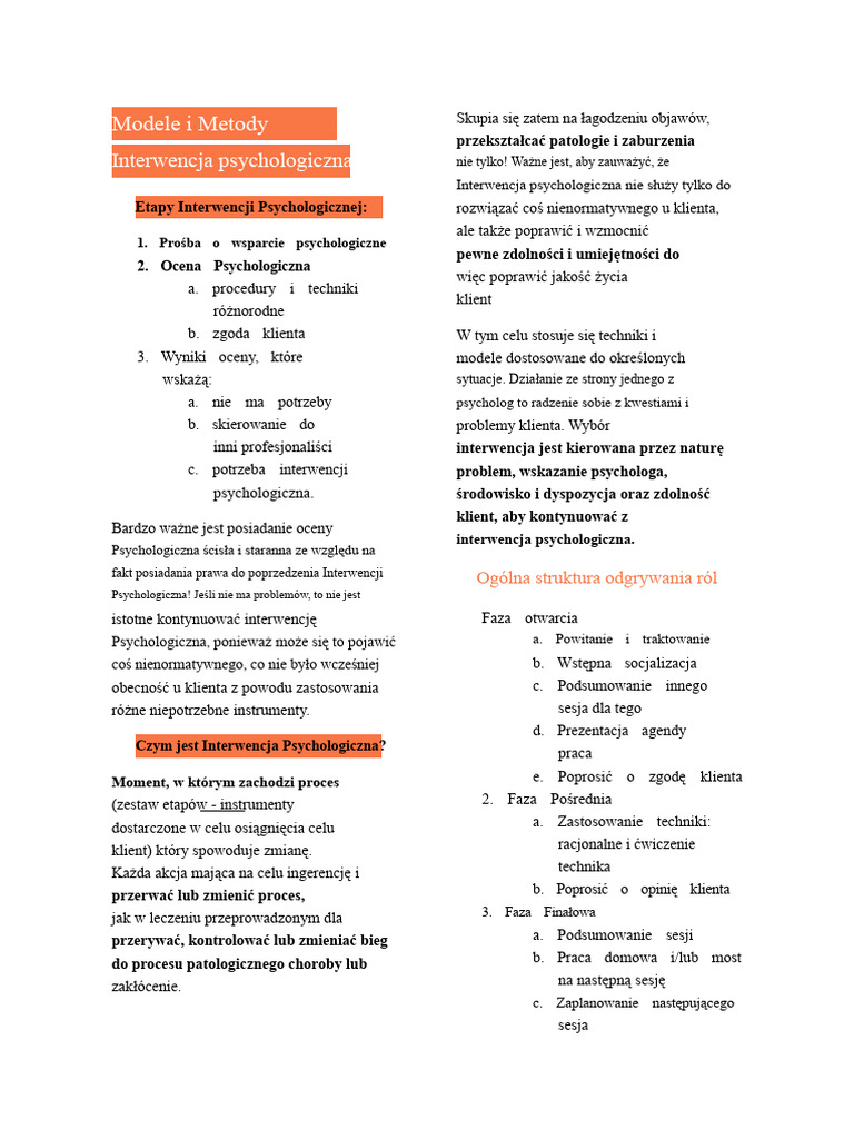 Modele I Metody Interwencji Psychologicznej | PDF