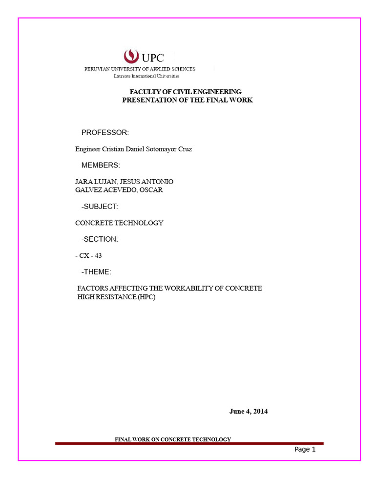 Final Project of Concrete Technology | PDF | Concrete | Cement