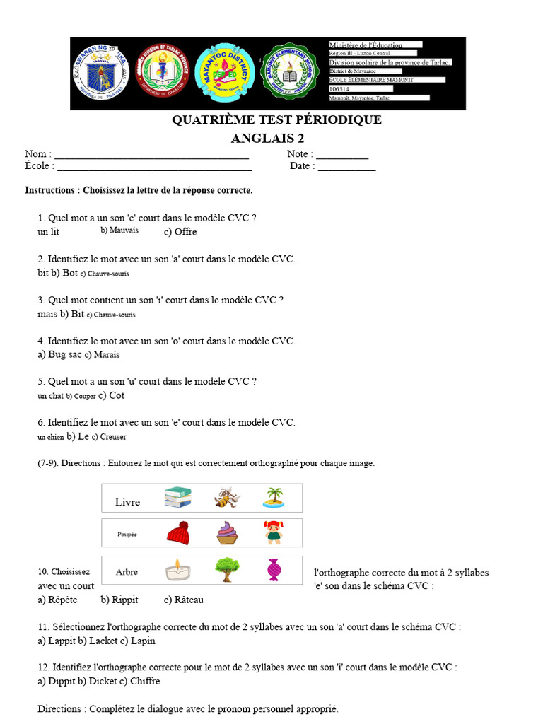 Test périodique d'anglais CVC 2 | PDF | Pronom | Syllabe