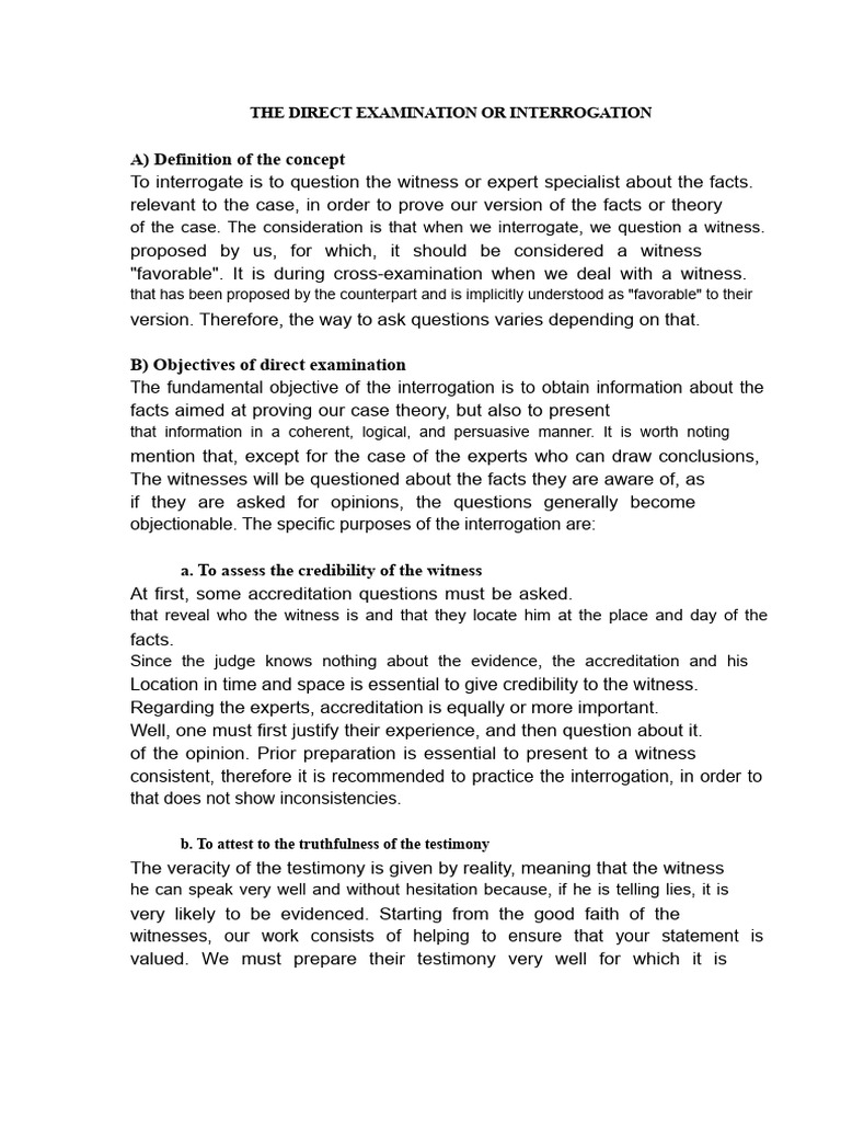 Direct Examination Techniques Explained | PDF | Witness | Testimony