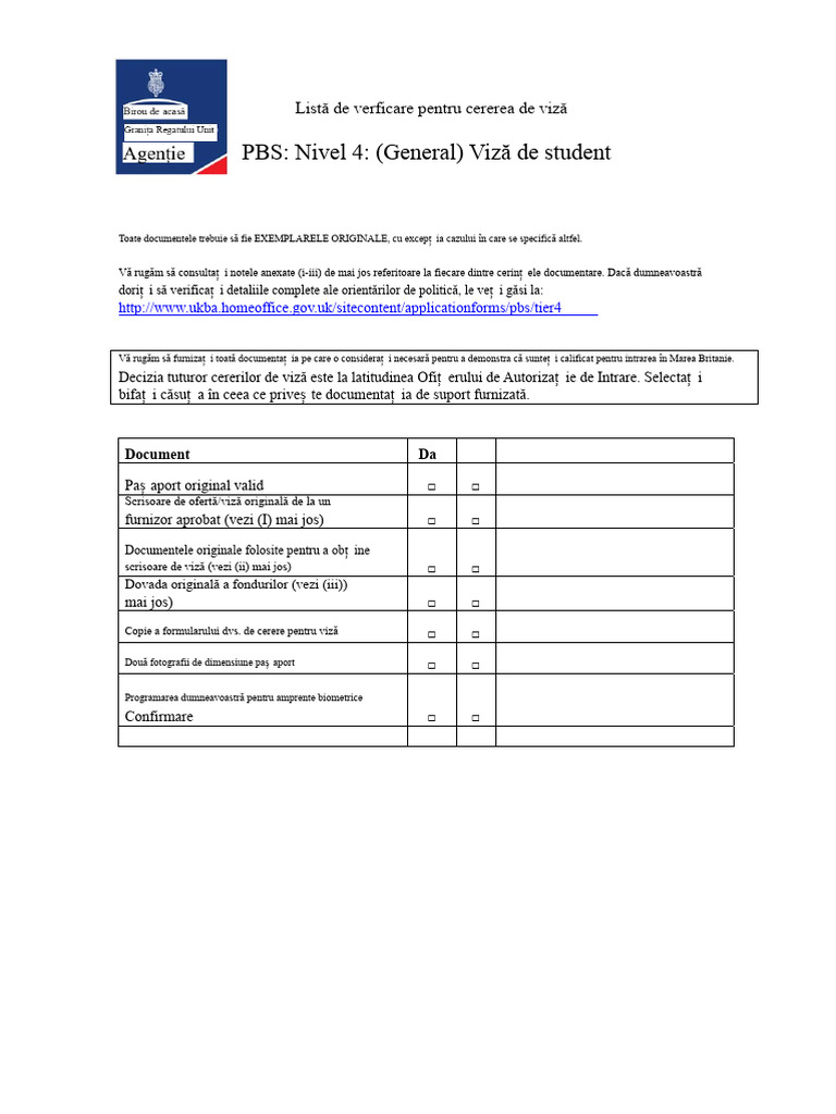 Lista de Verificare Pentru Viza de Student Ukba-2 | PDF